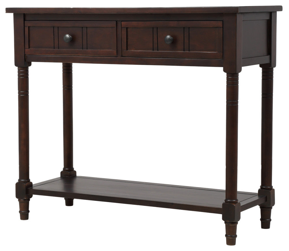 TATEUS Espresso Finish Solid Wood Console Table With Drawers, Espresso