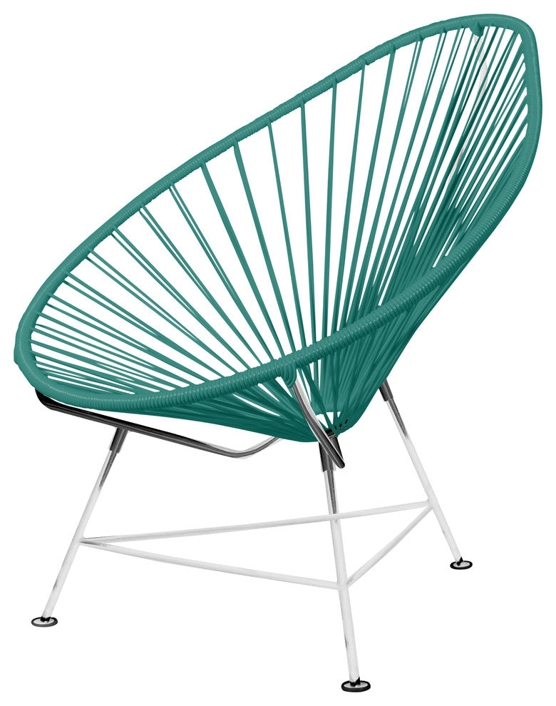 Acapulco Indoor/Outdoor Handmade Lounge Chair, Turquoise Weave, Chrome Frame