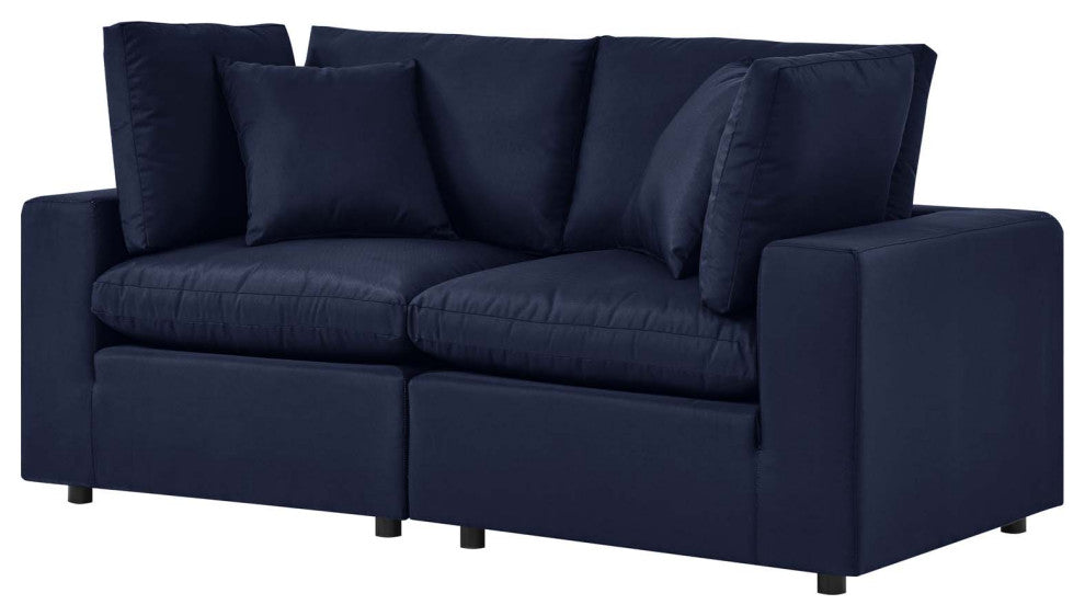 Modular Lounge Loveseat Deep Sofa, Blue Navy, Modern, Outdoor Patio Hospitality