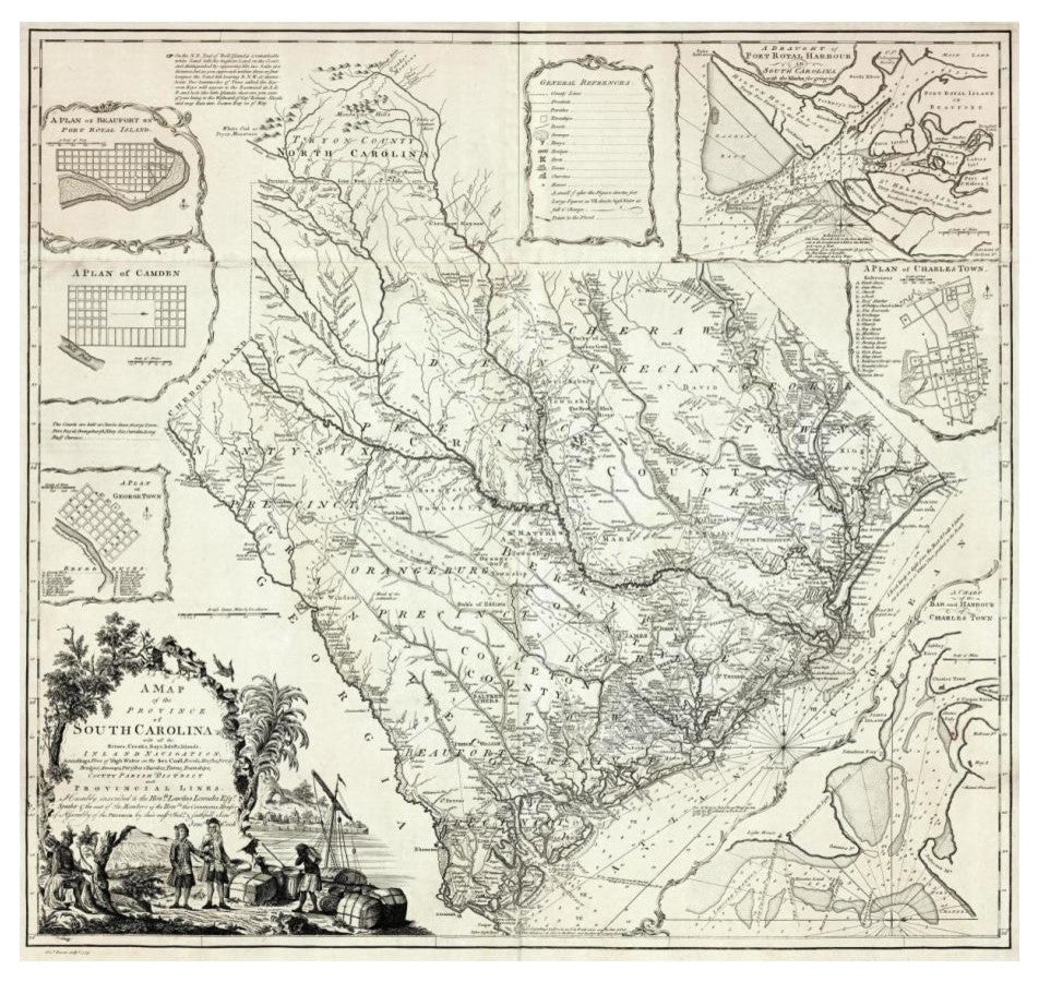 "A Map of the Province of South Carolina, 1773" Print by James Cook, 24"x23"