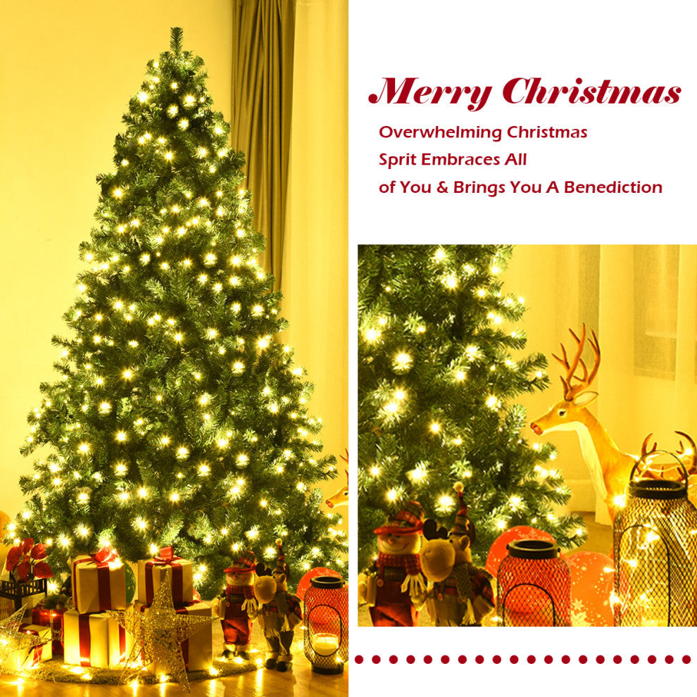 Costway 7.5Ft Pre-Lit Hinged PVC Christmas Tree 400 LED Lights New