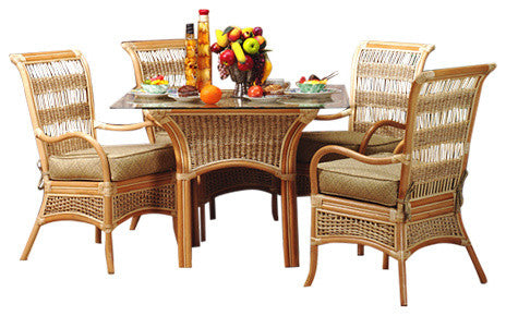 Spice Island 5-Piece Dining Set in Natural, Astrid-Geranium Fabric
