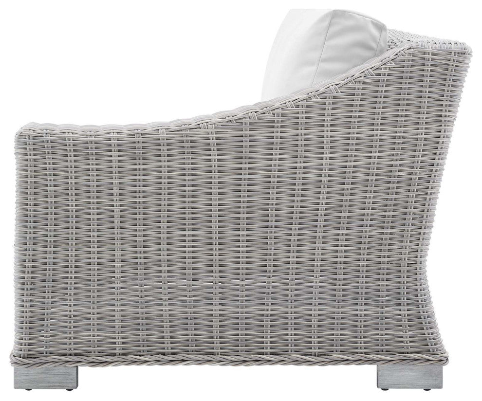 Lounge Sectional Sofa Chair Table Set, Rattan, Wicker, Gray White, Outdoor