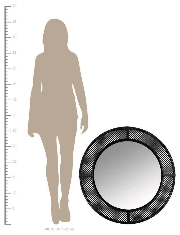 Black Metal Cane Webbing Round Wall Mirror