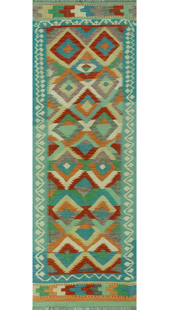 Sangat Kilim Fenhas Light Blue/Orange Runner, 2'6x7'10