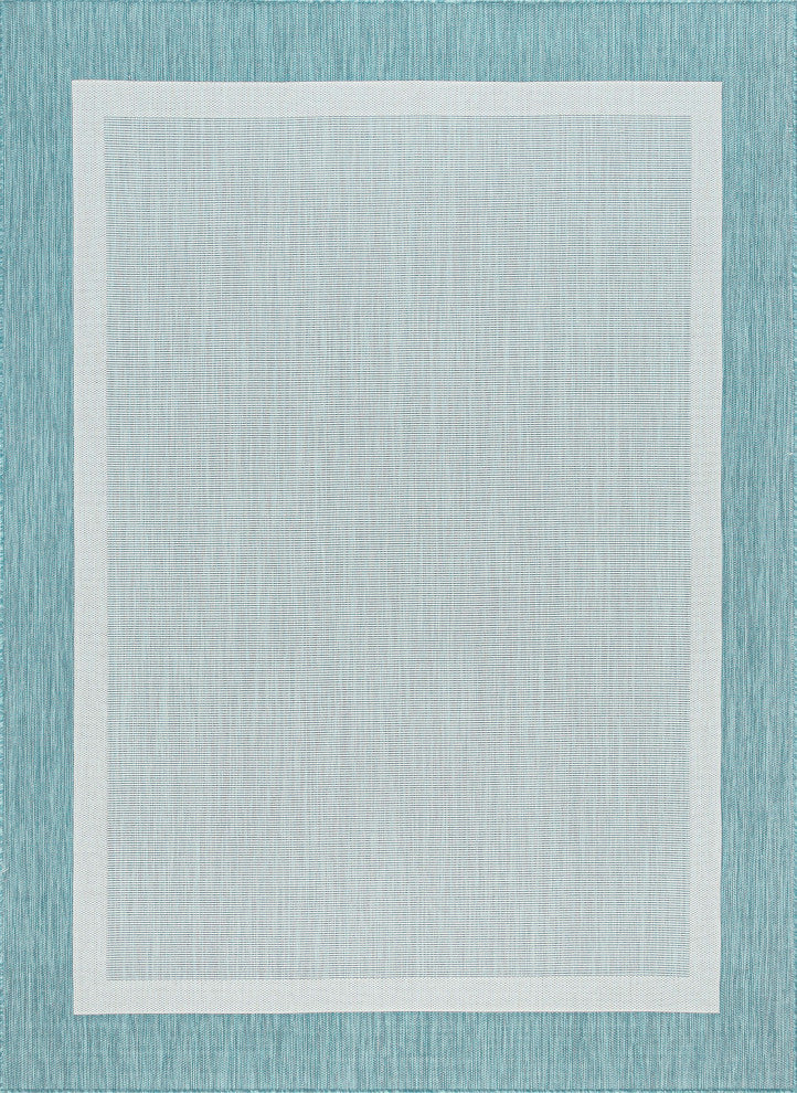 Dania Transitional Solid Border Aqua Rectangle Indoor/Outdoor Area Rug, 8'x10'