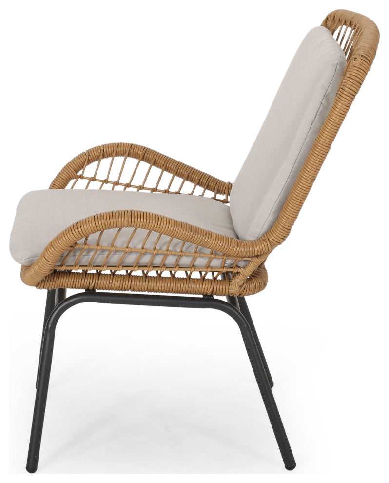 Alice Outdoor Wicker Club Chair With Cushions, Set of 2, Brown