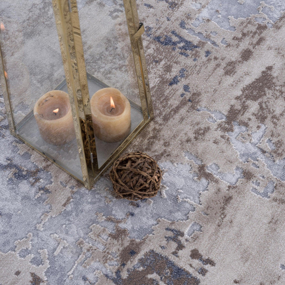 8"x11" Beige and Ivory Abstract Area Rug