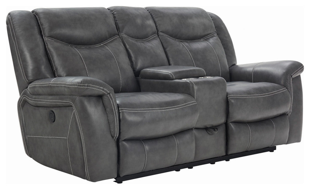 Upholstered Motion Loveseat with Storage Drawer, Gray
