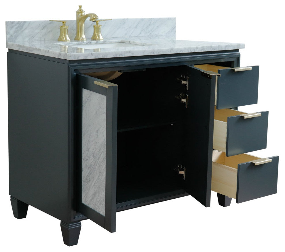 43" Single Vanity, Dark Gray Finish With White Carrara