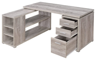 L-Shape Office Desk With 3 Drawers, Gray Driftwood
