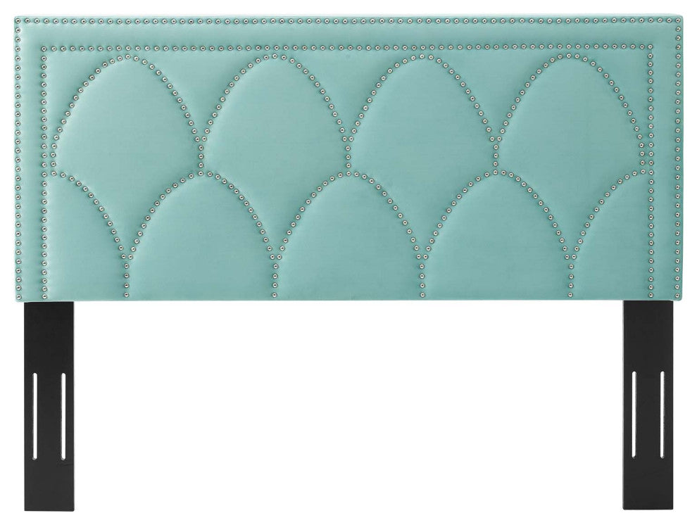 Headboard, Nailhead, King California Size, Blue, Velvet, Modern, Guest Suite
