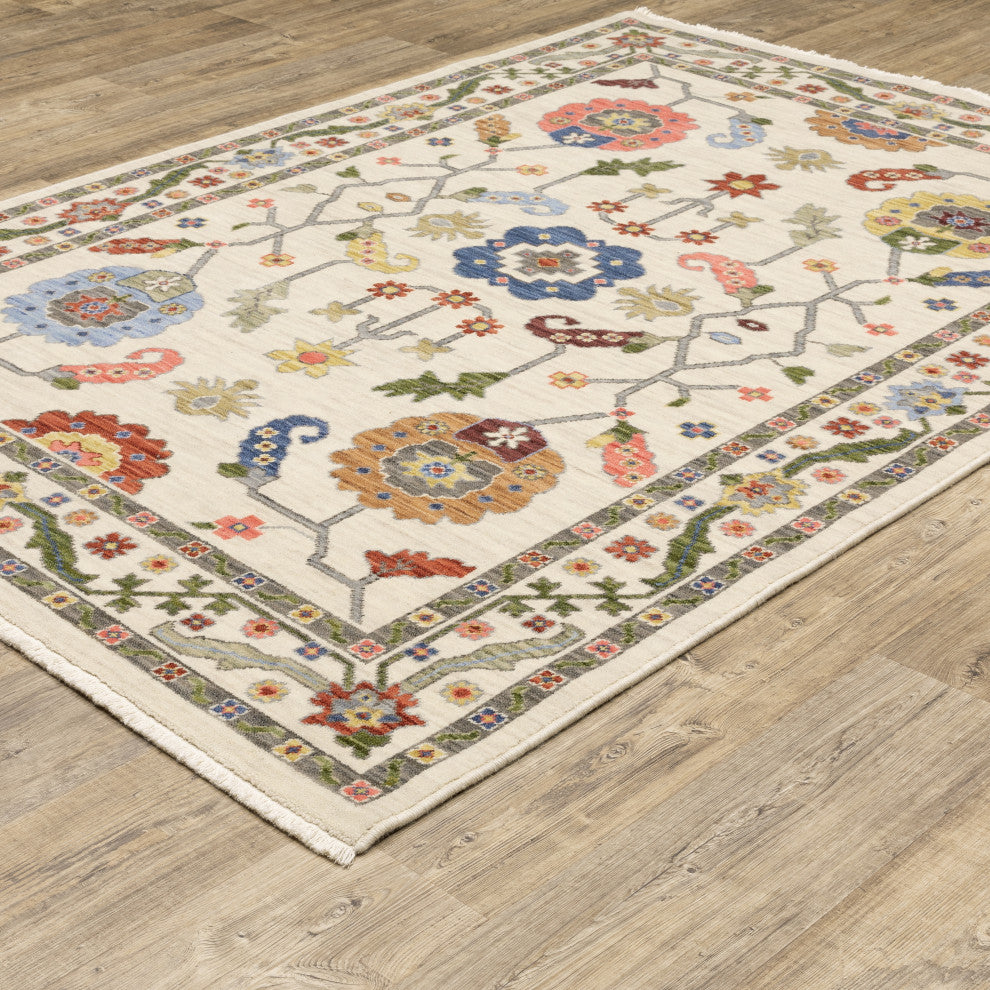 Leoness Persian Floral Indoor Area Rug, Ivory, 6'7" x 9'6"
