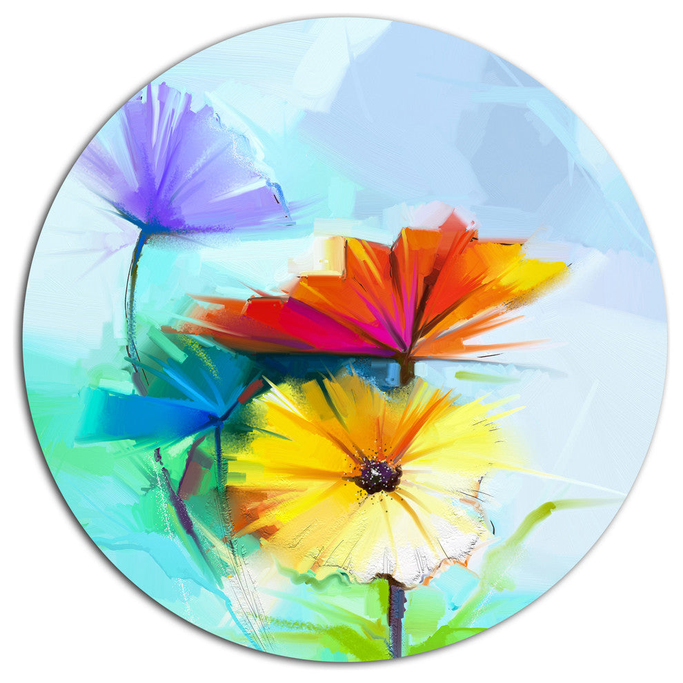 Amazing Watercolor Of Spring Daisies, Floral Round Metal Wall Art, 11"