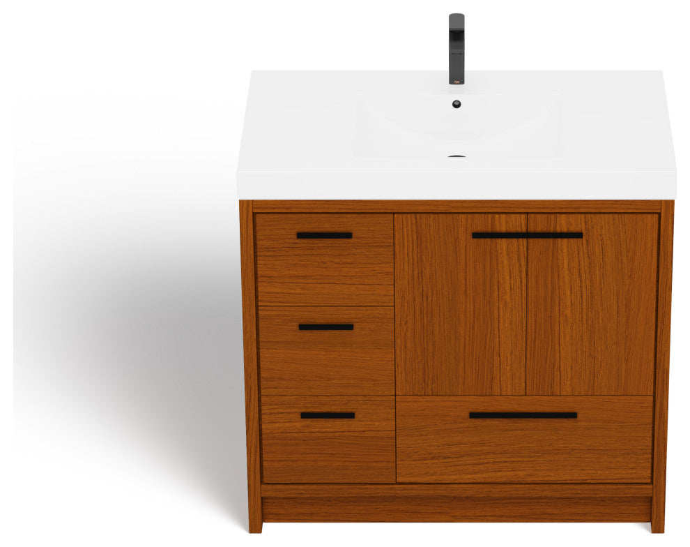 The Sacha Bathroom Vanity, Teak, 36", Single Sink, Freestanding