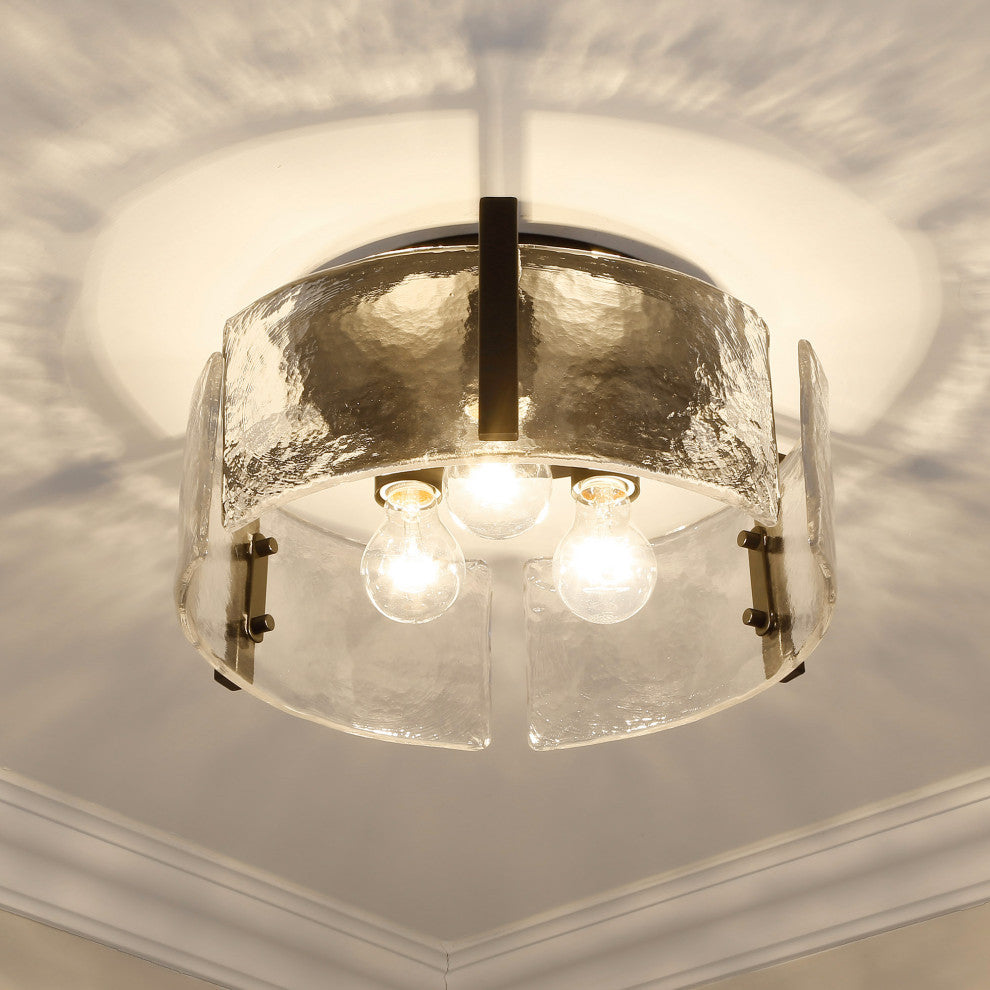 Aenon Flush Mount With Hammered Water Glass Shade