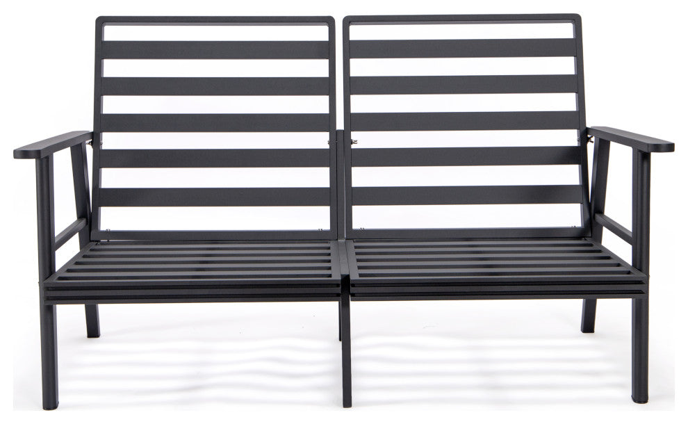 Leisuremod Walbrooke Patio Loveseat With Black Aluminum Frame, Charcoal