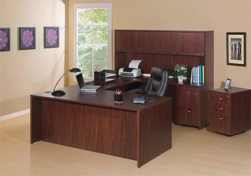 Lorell Essentials Series Mahogany Reception Desk, Top, 72"x36"x42.5" Desk