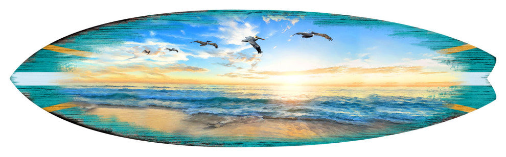 Sunset Surfboard Coastal Door Art, Approximate Size: 24x7