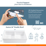 Austen Crisp White Fireclay 36" Double Bowl Farmhouse Undermount Kitchen Sink