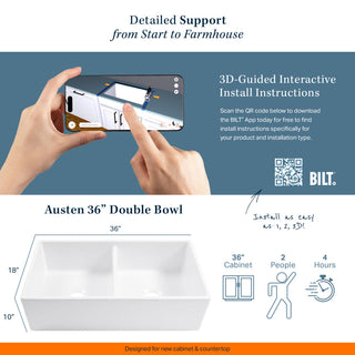 Austen Crisp White Fireclay 36" Double Bowl Farmhouse Undermount Kitchen Sink