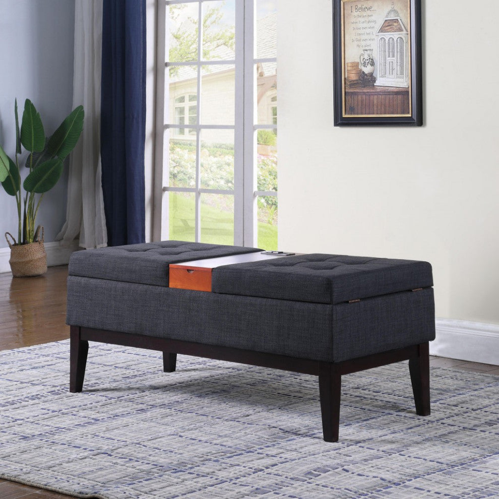 Gray Dual Lift Storage Bench With Charging Station