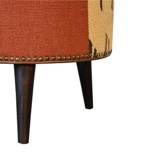 Durrie and Leather Mixed Footstool