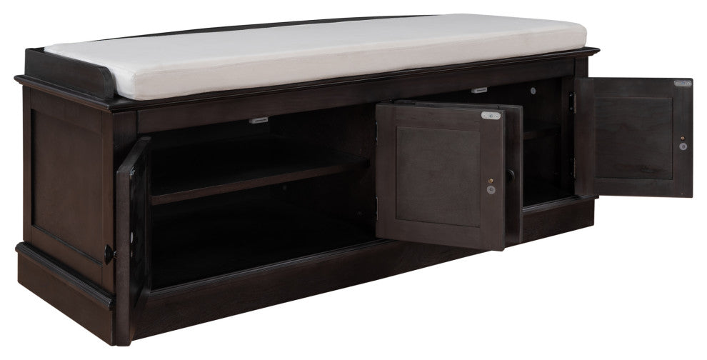 TATEUS 42" Wooden Storage Bench With 4 Doors and Adjustable Shelves for Entryway, Espresso