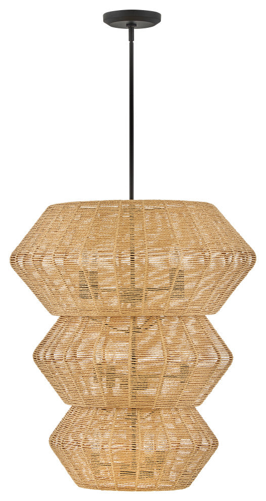 Hinkley Luca Extra Large Multi Tier Chandelier, Black With Camel Rattan Shade