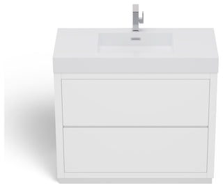 Boutique Bath Vanity, High Gloss White, 40", Single Sink, Freestanding