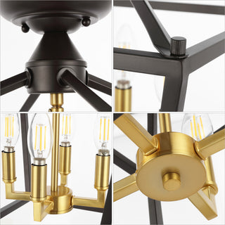 Mini Lantern 12" 4-Light Iron Farmhouse LED Flush Mount, Oil Rubbed Bronze/Gold