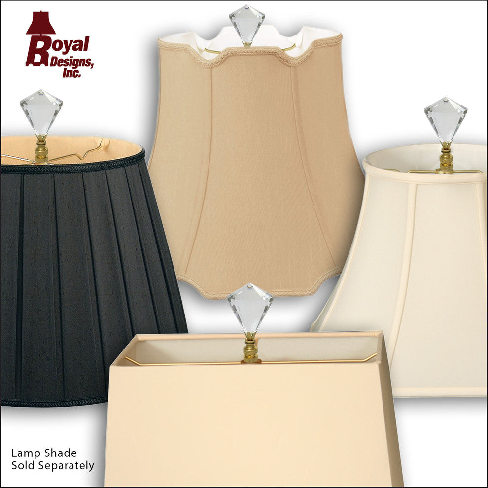 Extra Large Diamond Gem Cut Clear Crystal Lamp Finial with Polished Brass Base
