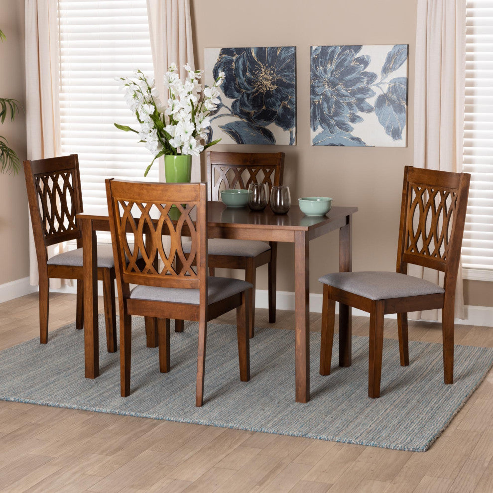 Denia Dining Collection, Gray/Walnut Brown, 5-Piece Dining Set