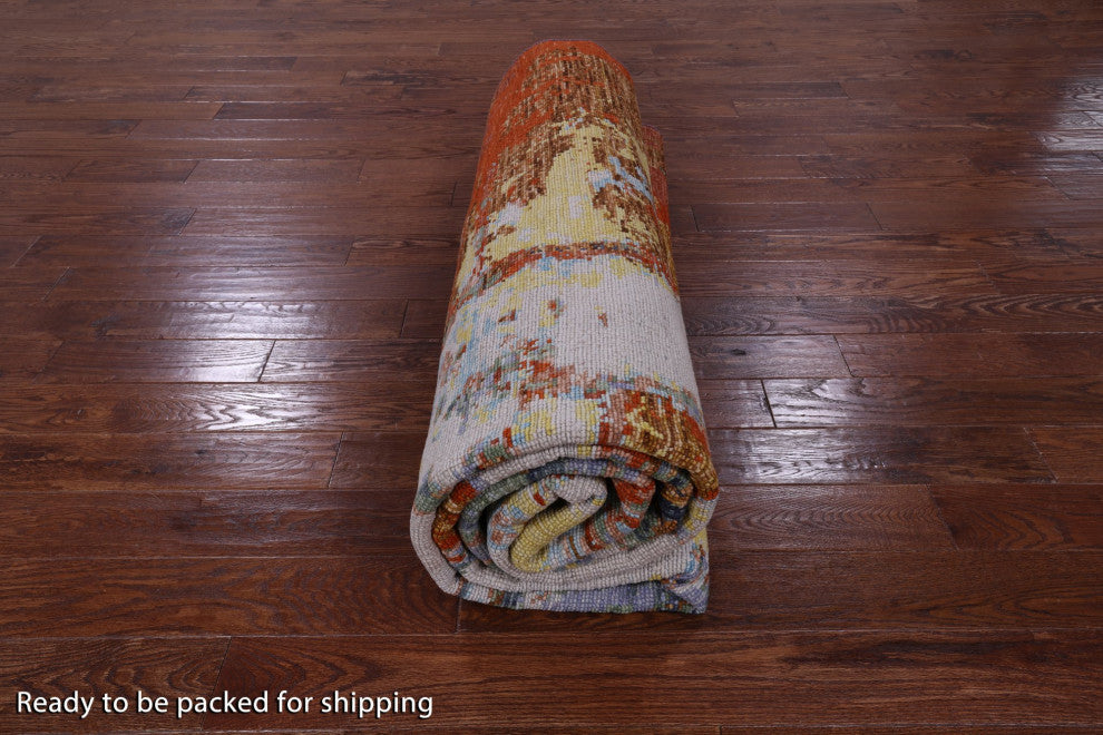 9' 1" X 12' 1" Abstract Handmade Wool Rug Q9391