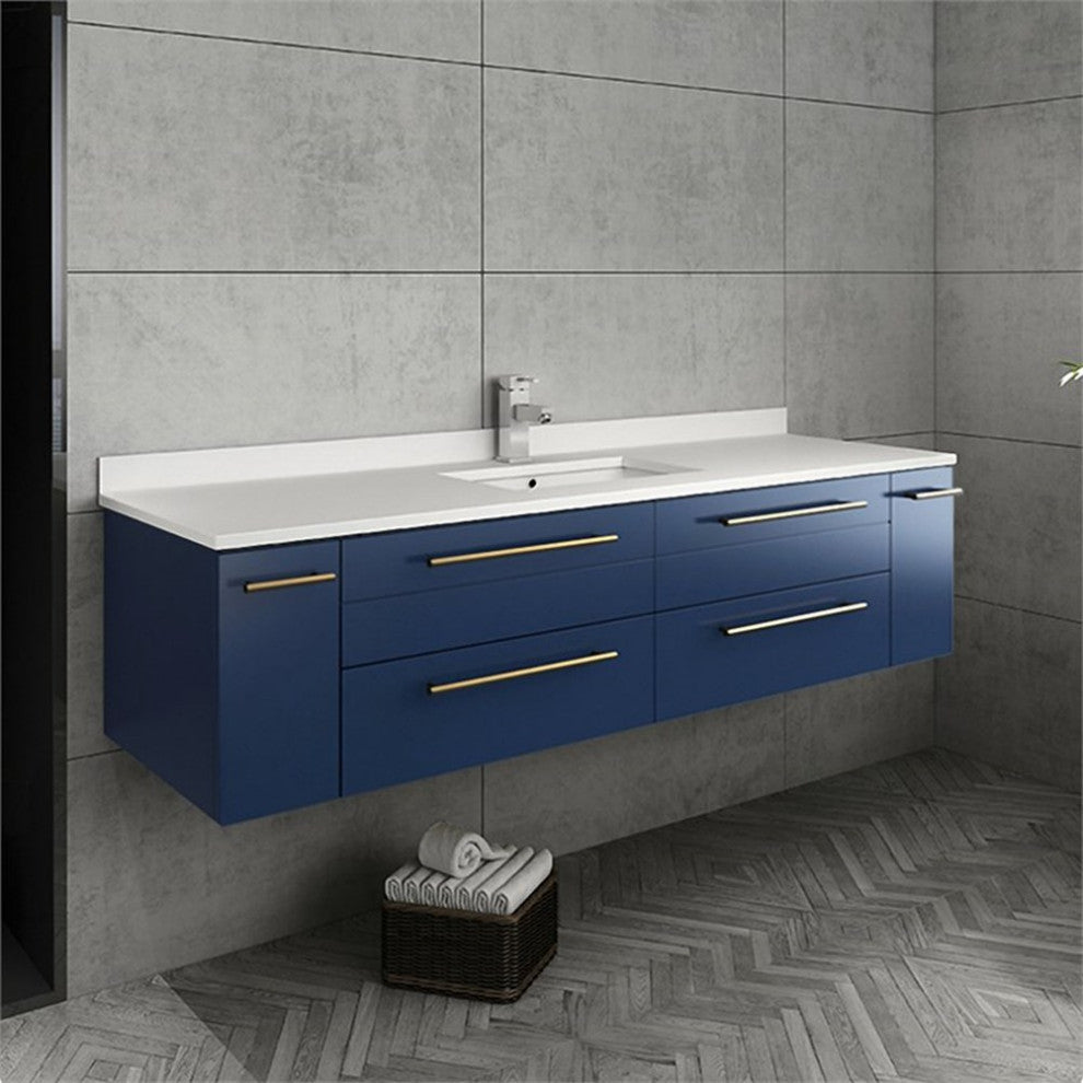 Fresca Lucera 60" Modern Royal Blue Wall Hung Cabinet, Top and Undermount Sink