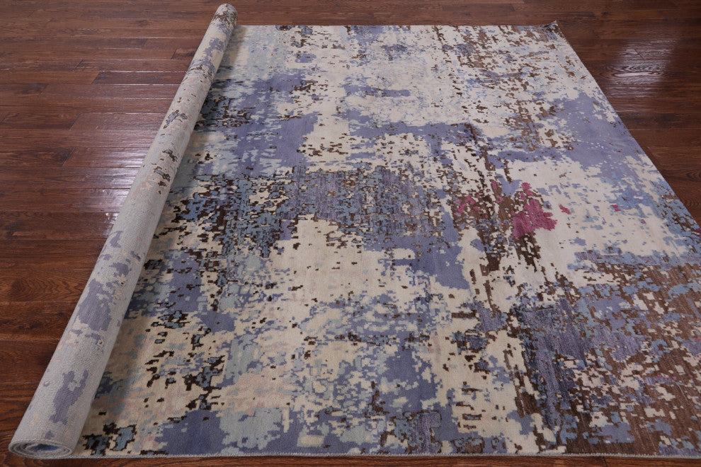 Abstract Handmade Wool and Silk Rug 7' 11" X 10' 1" Q6341
