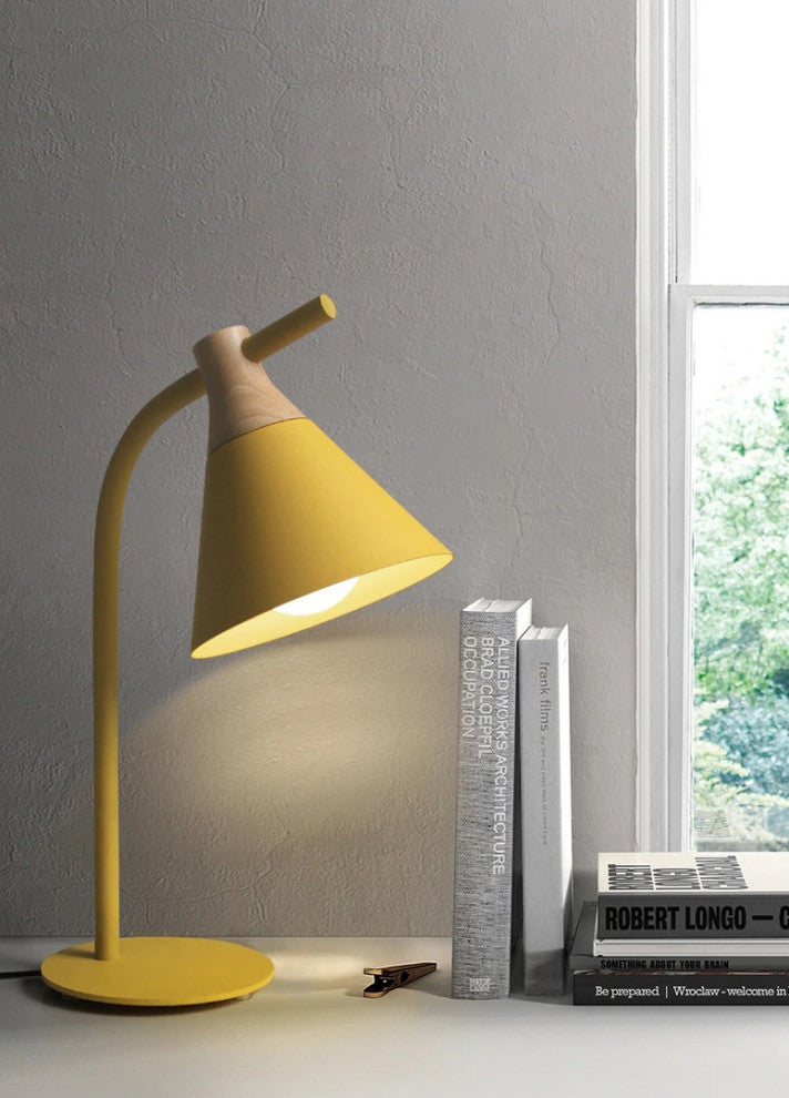 Modern simple iron wood desk lamp for study, bedroom, parlor, bookstore, hotel, Y