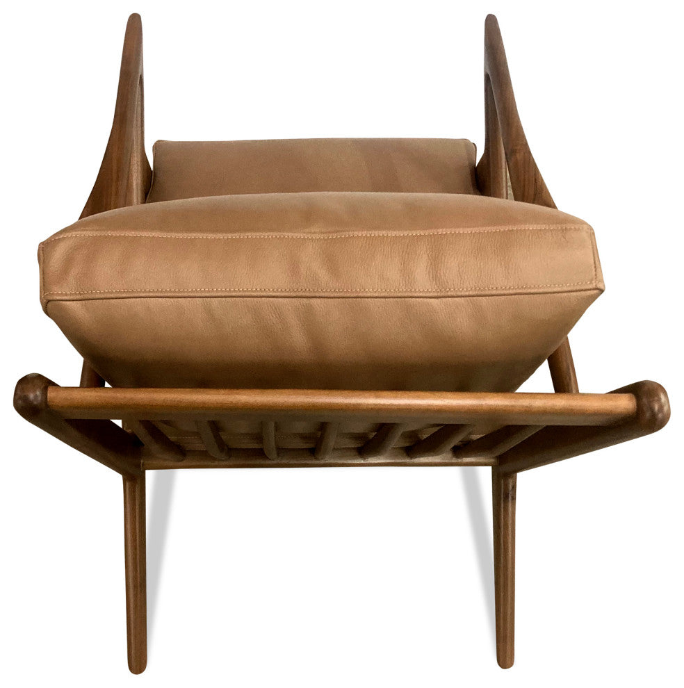 Nativa Interiors Biscayne Mid-Century Modern Geniune Leather Chair, Caramel