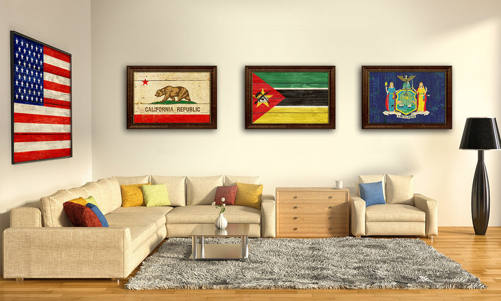 Myanmar Country Textured Flag Print With Brown Gold Frame, 19"X27"
