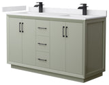 Strada 60" Light Green Double Vanity, Cultured Top, Black Trim