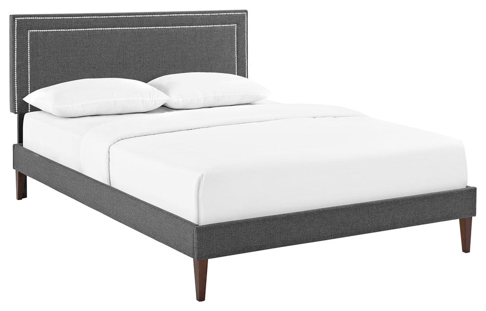 Modway Jessamine King Fabric Platform Bed With Squared Tapered Legs, Gray