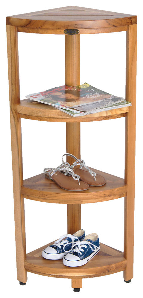 EcoDecors EarthyTeak Oasis 4-Tier Teak Corner Shelf