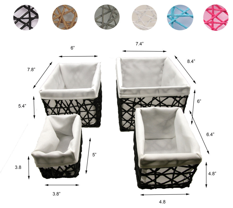 Paper Rope Storage Totes, 4-Piece Set, Beige
