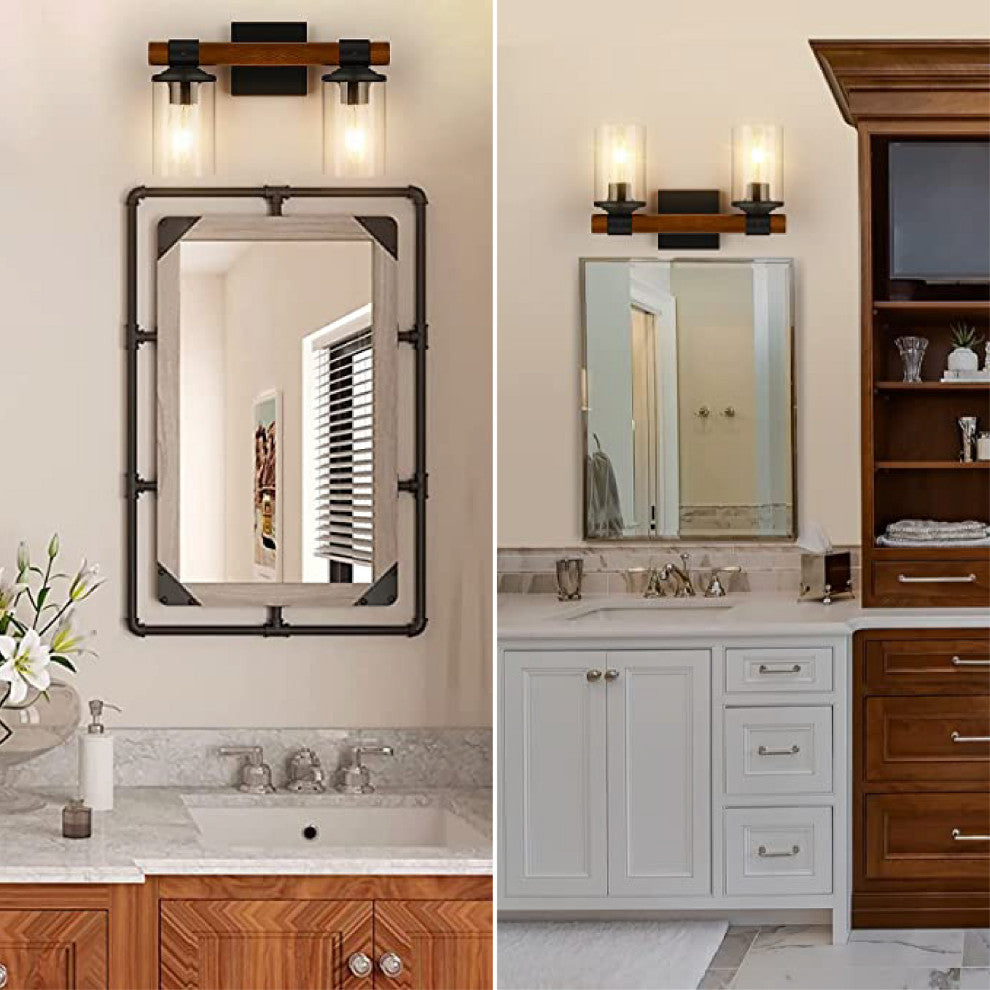 2-Light rustic bathroom light fixtures Farmhouse rustic vanity lights