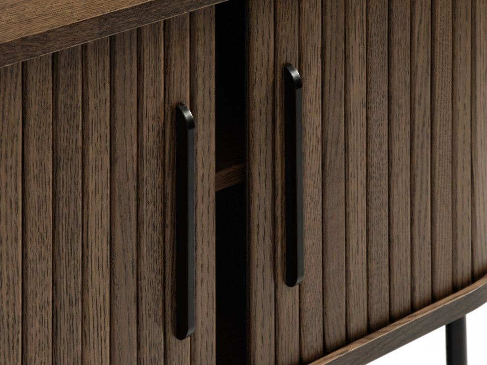 Mid-Century Modern Rounded Sliding Door TV Lowboard, Smoked Oak, 47"