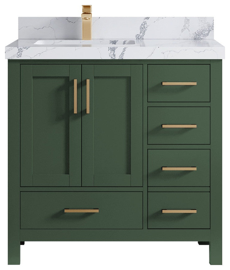 Malibu 36 Left Offset Bath Vanity in Lafayette Green 2" Calacatta Poanazzo