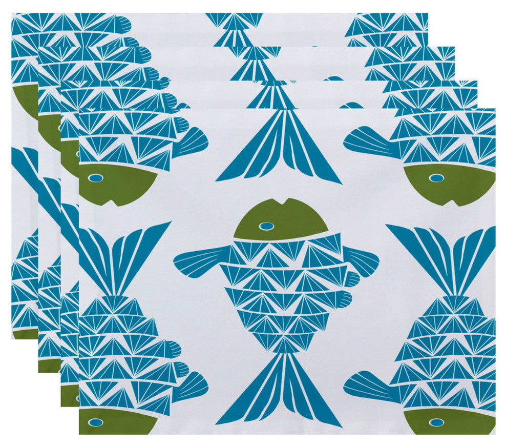 18"x14" Big Fish, Animal Print Placemat, Turquoise, Set of 4