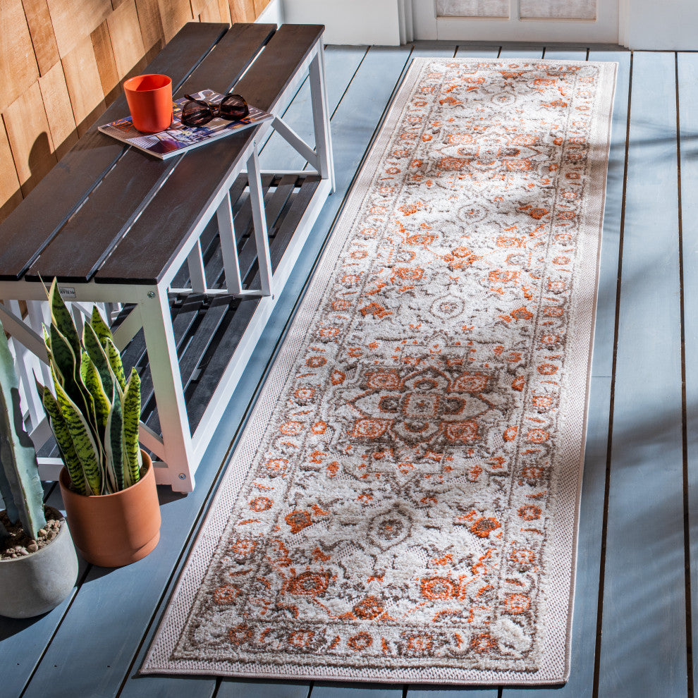 Safavieh Indoor-Outdoor Cabana Collection, CBN680 Rug, Beige/Orange, 2'2"x9'