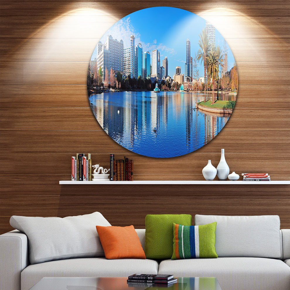 Orlando Morning, Cityscape Photo Round Wall Art, 11"