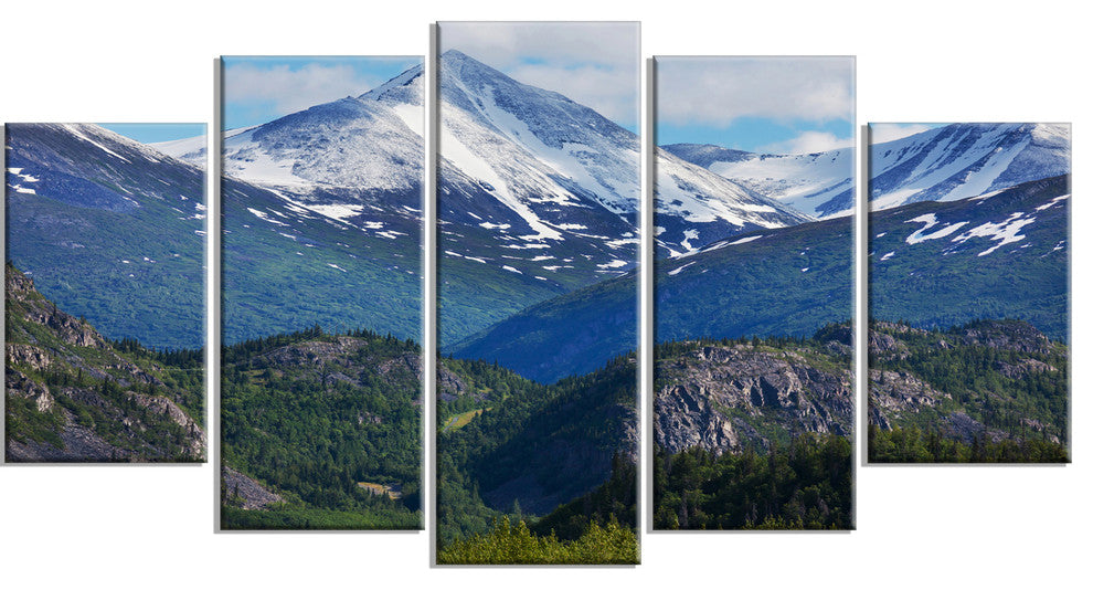 Frosty Mountains on Alaska, Landscape Canvas Art Print, 60"x32", 5 Panels